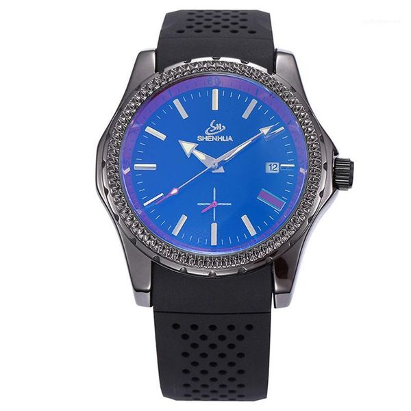 

mens watches shenhua automatic auto date dial silicone strap dress men mechanical wrist watch wristwatches, Slivery;brown
