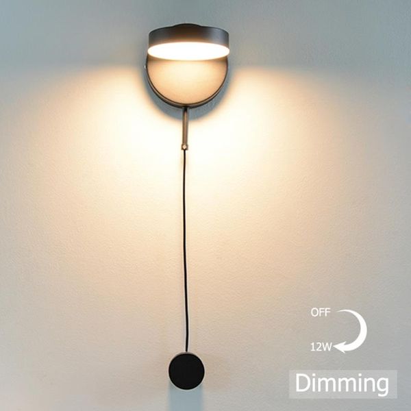 

bedside wall lamp with knob switch dimming light modern home lighting adjustable 12w black for stairway bedroom