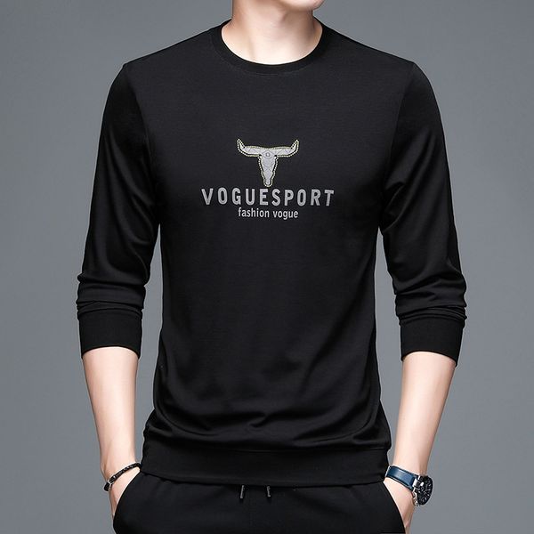 

2021 young round neck t-shirt thin long sleeve fashionable spring and autumn men's sweater, Black