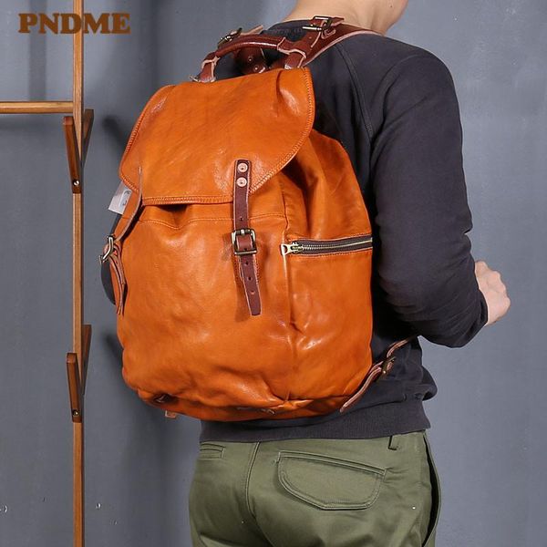 

fashion vintage designer high-quality natural real leather men's backpack cowhide large-capacity outdoor travel bookbag