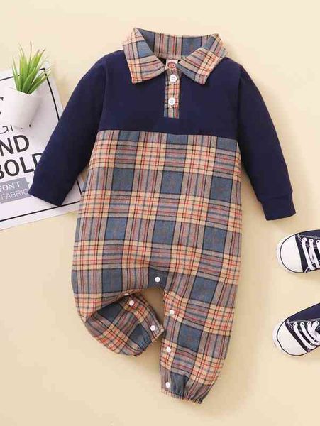 

baby tartan polo neck jumpsuit she, Blue