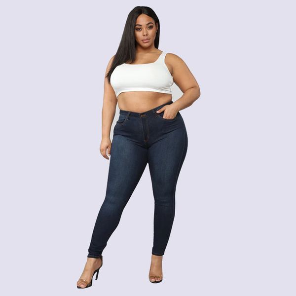 

2021 new winter new large size fashion high stretch denim pants women, Blue