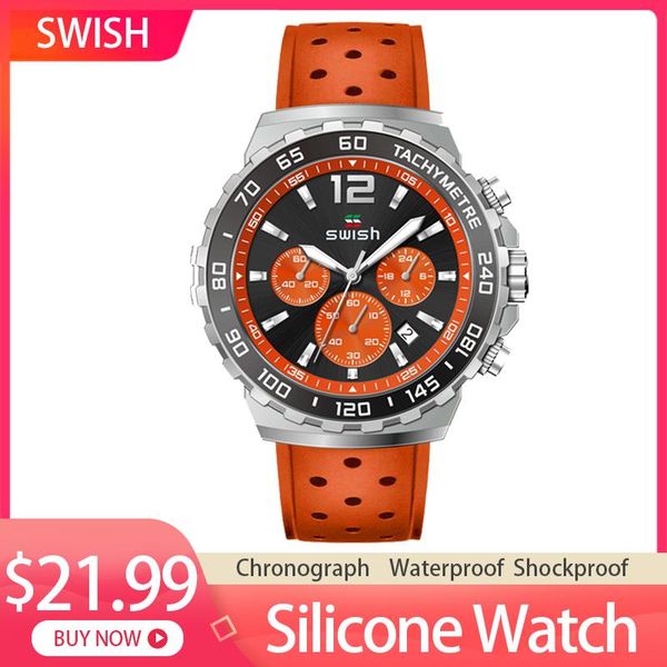 

wristwatches swish fashion mens watches silicone sports chronograph big dial quartz watch men relogio masculino 2021, Slivery;brown