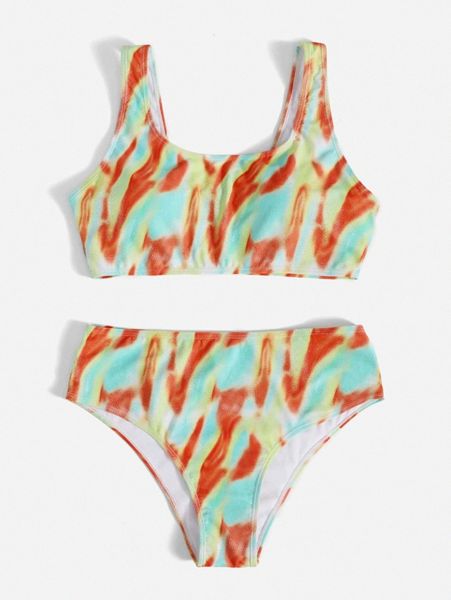 

plus tie dye high waisted bikini swimsuit w1gs#, Black
