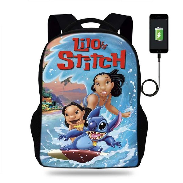 

school bags usb charge backpack loti&stitch print students boys girls knapsack men women travel laprucksack