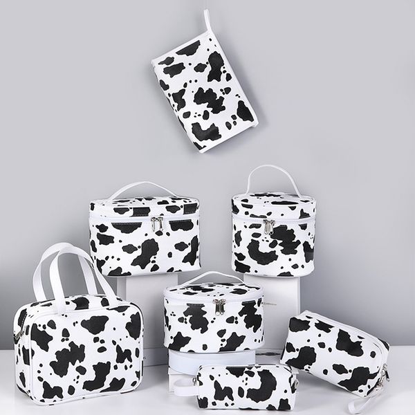 

portable ins wind cow pattern hand travel out cosmetic storage pu waterproof bag