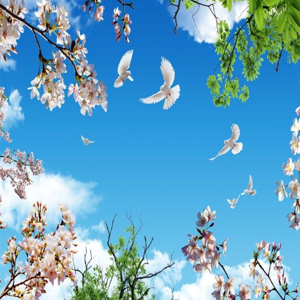 

wallpapers customized any size 3d mural wallpaper blue sky ceilings white cloud flower green leaf ceiling
