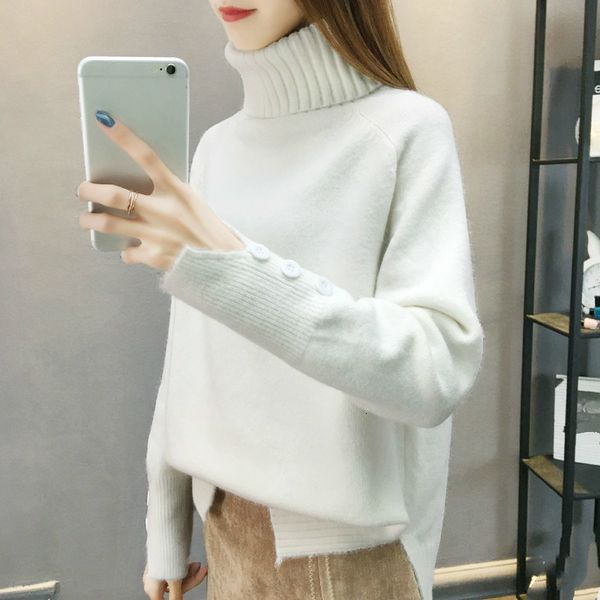 

sweater sueter invierno mujer 2021 women malha pullovers jacket high long sleeve elastic solid pull female, White;black