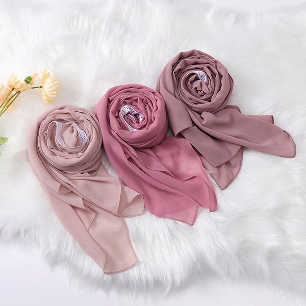 

scarves 10pcs hijabs bubble chiffon lace designer women wrap headband use rope style muslim 20 color, Blue;gray