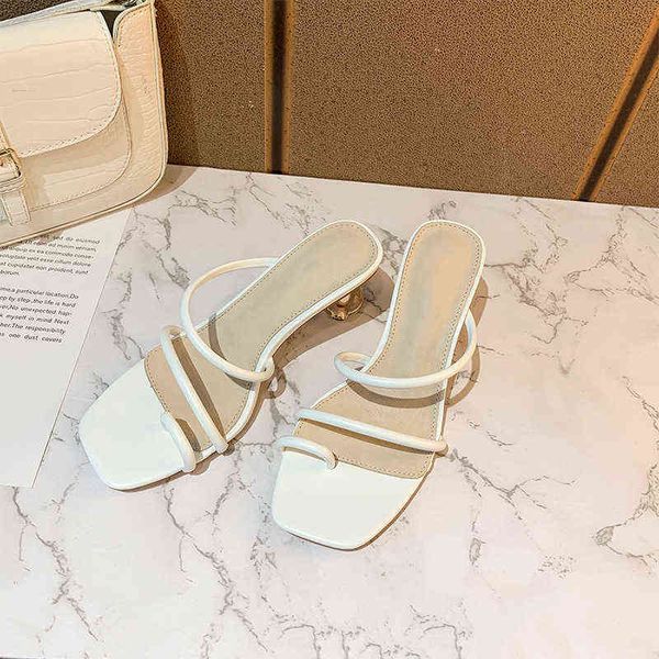 

dress shoes sandals 2022 square head solid women's slotted with open toe special-shaped heel half support shoes 7cm, Black