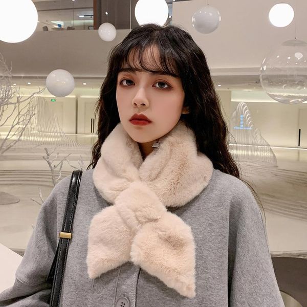 

scarves soft waxy korean chic thickened solid wool mink scarf warm imitation rex hair cross plush collar female winter, Blue;gray