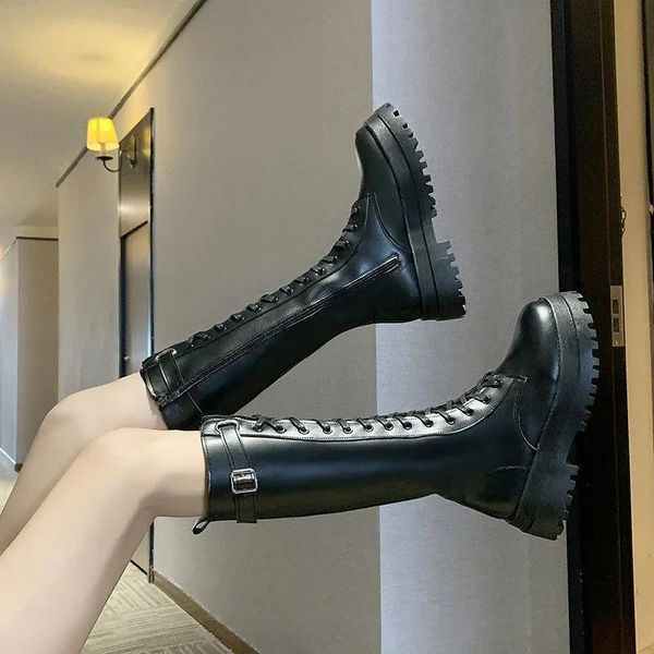 

boots 2021 winter high platform zipper motorcycle knight gothic, Black