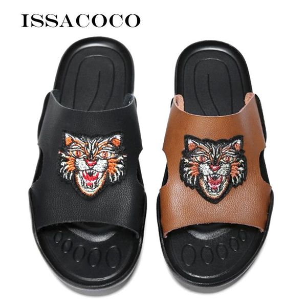 

slippers issacoco fashion men summer sandals beach slide men's flip-flops man house home, Black