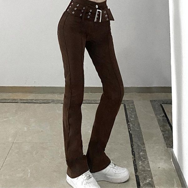 

women's pants & capris cyber brown straight with belt women vintage 90s casual jeans korean style slim chic trousers high waist alt jog, Black;white