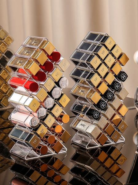 

28 grids transparent lipstick storage box acrylic makeup organizer cosmetic shelf deskdressing table bathroom use