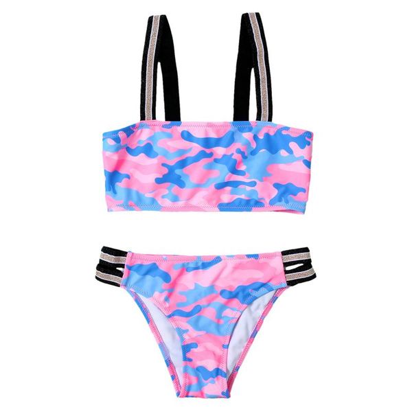 

toddler girl bathing suit two piece printing kids children girls camouflage color swimwear swimsuit bikini summer outfits set one-pieces, Black
