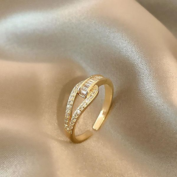

wedding rings korean fashion geometric zircon adjustable women's ring ins wild finger high-end light luxury jewelry, Slivery;golden
