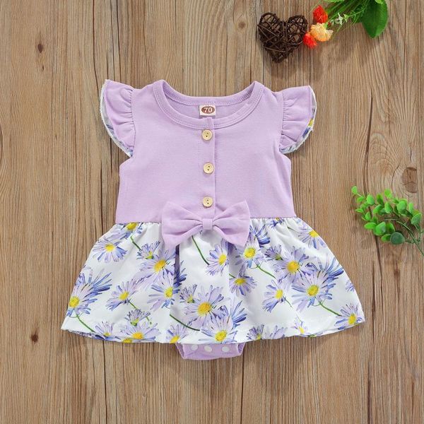 

jumpsuits baby girls casual romper purple round collar floral printed pattern sleeves purple/yellow/red/blue
