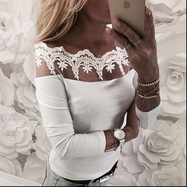 

lace long sleeve floral womens blouses white elegant fashion blusas femme