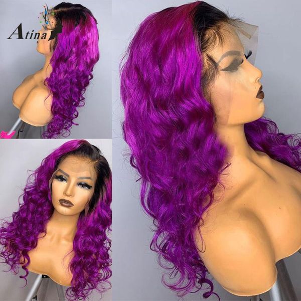 

lace wigs ombre purple colored full wig pre plucked red body wave 13x6 hd transparent 613 blonde frontal for black women, Black;brown