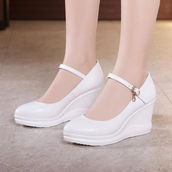

dress shoes 7cm wedge heels platforms black red white wedding for women elegant round toe pumps high heel