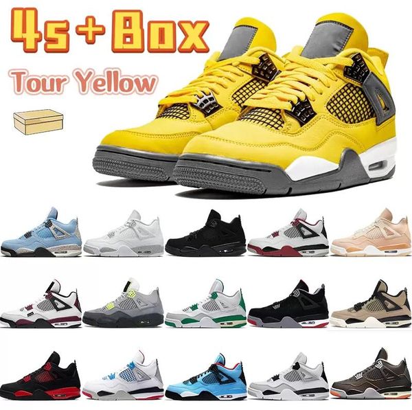 

with box tour yellow 4 4s men basketball shoes black cat university blue shimmer fire red thunder white oreo metallic green mens sports snea