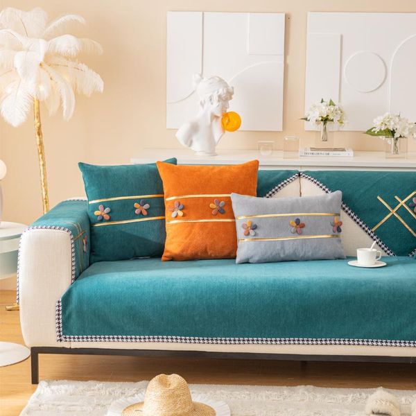 

chair covers quality chenille decal sofa cover plaid on the solid couch seat armchair towel for living room furniture