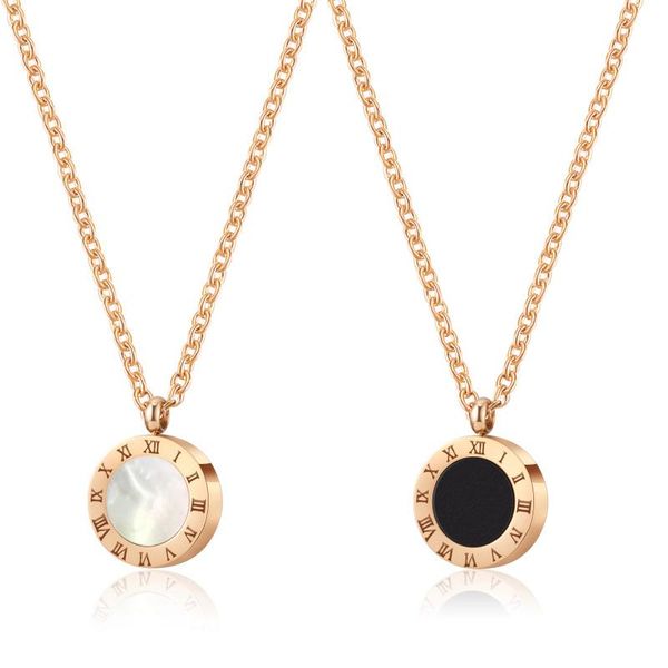 

pendant necklaces circle crystal roman numerals double buckle woman necklace female stainless steel gold clavicle jewelry, Silver