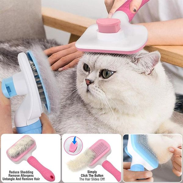 

hair brushes dog self cleaning slicker brush cat massage particles removes loose, Silver