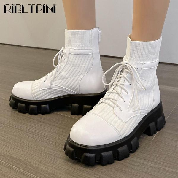 

boots ribetrini brand big size 46 stylish tire skidproof sole winter shoes women knitting ankle, Black
