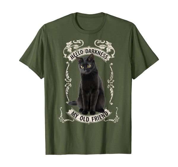 

hello darkness my old friend black cat lovers music fan t, White;black