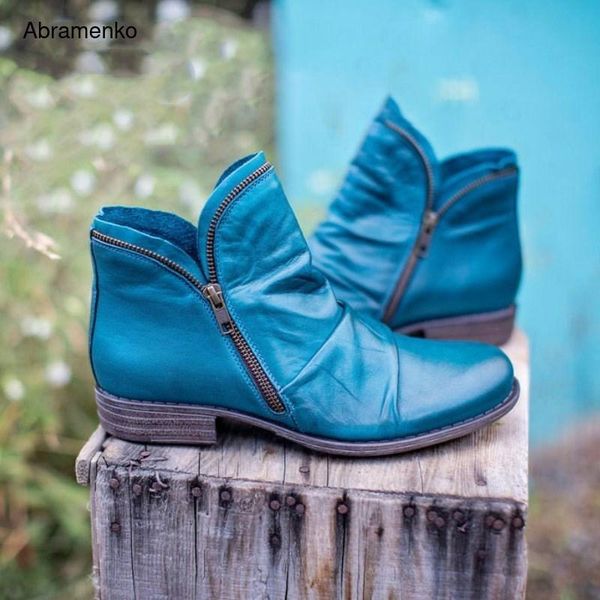 

boots women shoes retro high heel leather ankle female block mid autumn casual botas mujer booties feminina plus size 35-43, Black