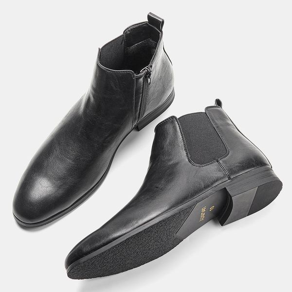 

boots for men size 39-46 men chelsea boots with zipper 2022 leather ankle boots #dx213, Black