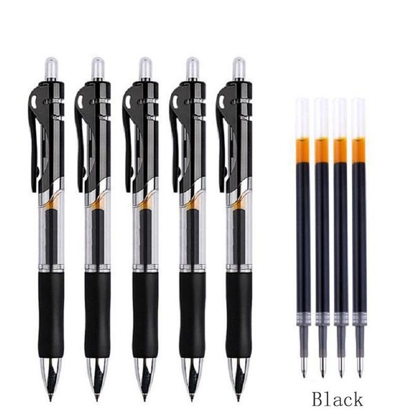 

retractable gel pen set 0.5mm large capacity black/red/blue ink colored replaceable refills rod school office supplies pens