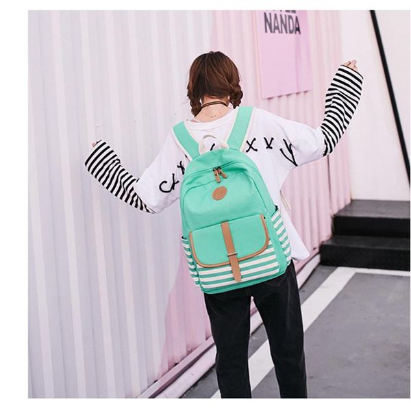 

simple ladies striped backpack 3 in 1 middle school student bag chic casual