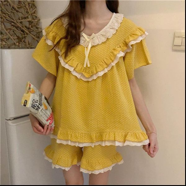 

short sleeved pajamas chic princess women sleepwear shorts casual patchwork tracksuit loose sets, Black;red