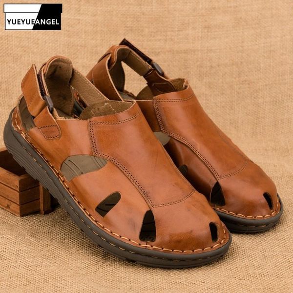 

sandals summer mens breathable hollow out gladiator beach close toe leather light-weight casual shoes vintage outside, Black