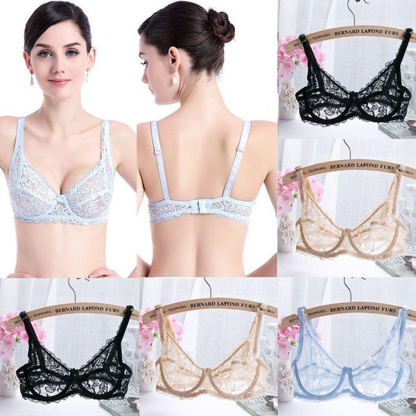 

bras high elasticity women lace see through lingerie underwire non-padded bra bralette adjustable breathable underwear, Red;black