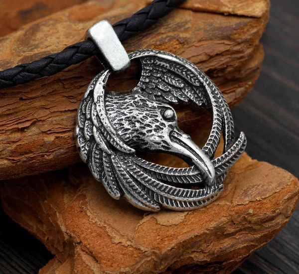 

viking crow necklace norwegian odin deified men's pendant d22, Silver