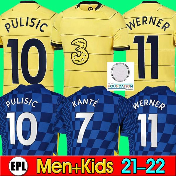 

2122 havertz soccer jersey pulisic ziyech kante cfc werner abraham chilwell mount jorginho 2021 2022 giroud football shirt 20 21 22 home awa, Black;yellow