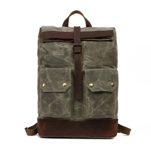 

backpack waterproof outdoor men large capacity waxed canvas travel bag european vintage style male rucksack 2021 high quality