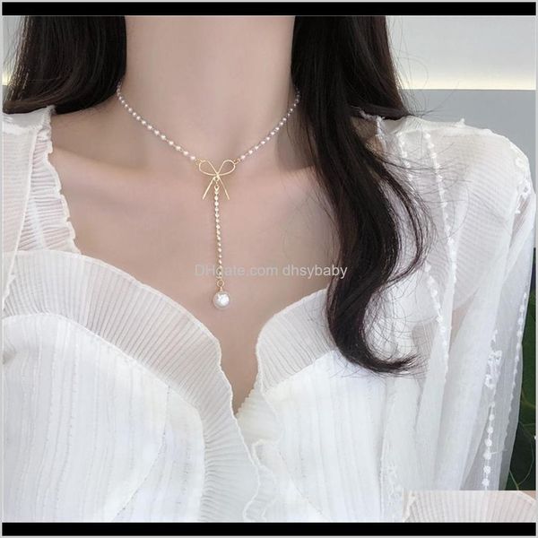 

necklaces & pendants jewelry drop delivery 2021 sell european american fashion simplicity romantic bow and pearl pendant chain sweet girl cl, Silver