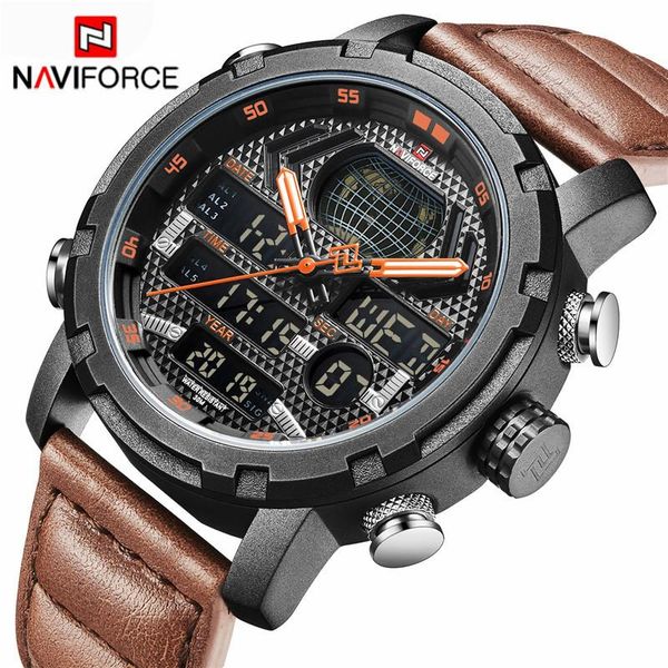 

wristwatches naviforce brand watches men's fashion led digital quartz sport watch men leather waterproof male relogio masculino, Slivery;brown