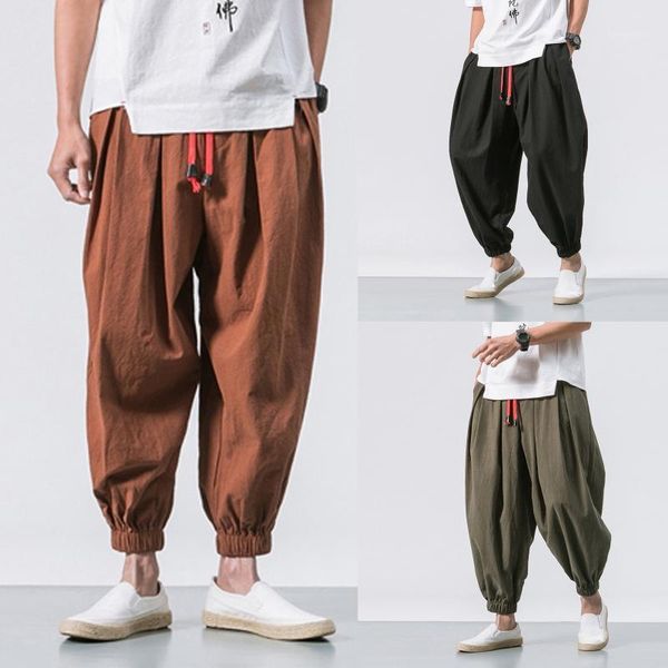 

tactical pants men fashion casual loose solid color harem wide leg elasticated fitness elastic trousers hip hop pant men's, Black