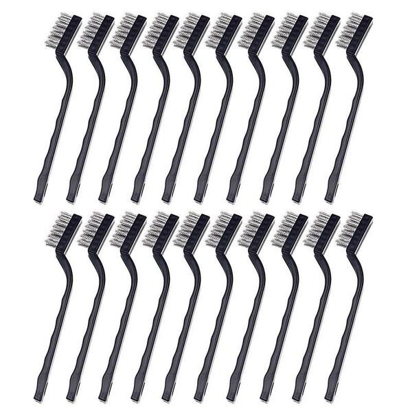 

car sponge 20 pieces mini handle stainless steel wire bristles brush set for cleaning welding slag, stain and rust (silvery)