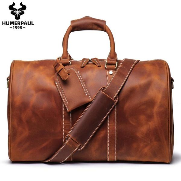 

100% genuine leather travel bag men large capacity shoulder bags fashion multifunction storage duffel totes handbags