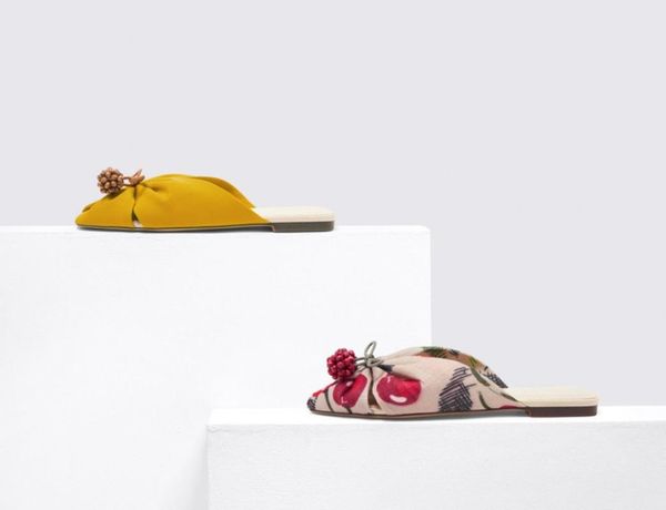 

bow low-heeled sandals and slippers, Black