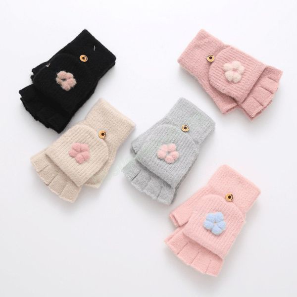 

fingerless flip gloves winter warm soft comfortable wool knitted glove touchscreen for women exposed finger mittens flower glove, Blue;gray