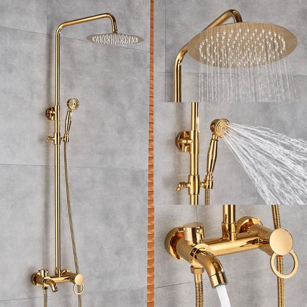 

shinesia luxury golden brass bathroom faucet mixer tap wall mounted hand held shower head bathtub spout sets