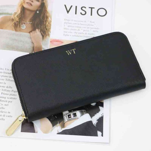 

limited edition customed imitial letters genuine saffiano leather long wallet purse brand zipper with card holders, Red;black